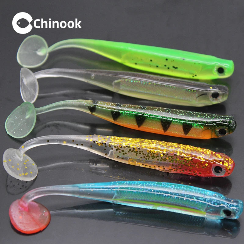 Chinook Soft Bait Lure t-tail 70/90mm 5pcs Wobblers Worm Fishing Silicone Fish Artificial Bait Fishing For Jig Head