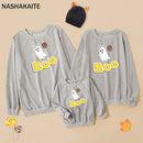 NASHAKAITE Mom And Daughter Equal Halloween Cartoon Ghost Printed Family Sweater Mommy And Me Clothes Family Matching Clothes