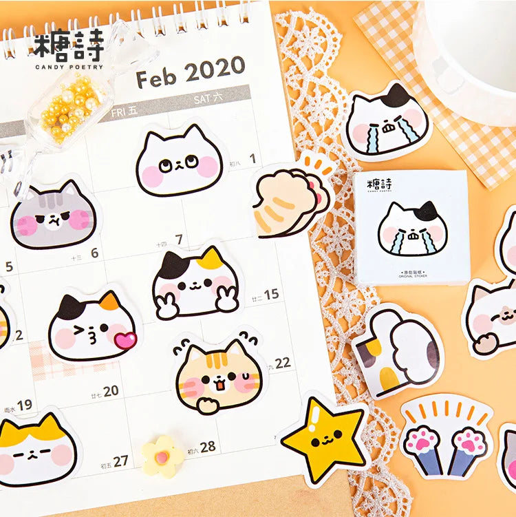 45 Pcs Cute Cat Stickers Vinyl Decals Animals Kitten Sticker For Bottles Laptop Computer Phone DIY Diary Scrapbooking Decoration