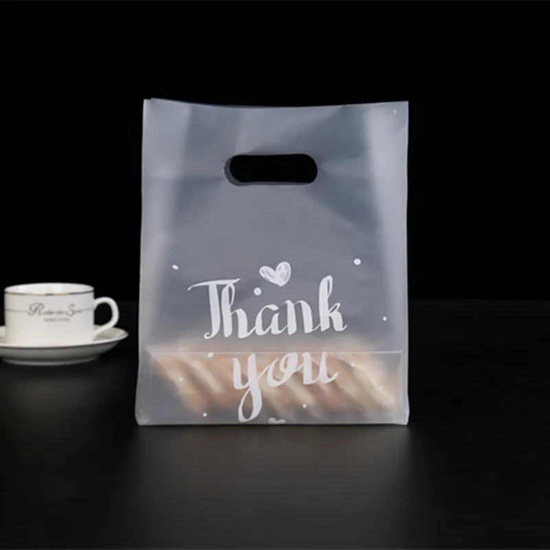 50pcs Thank You Plastic Bags Christmas Gift Packaging Bag With Hand Shopping Bag Wedding Party Favor Candy Cookie Wrapping Bags