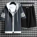 2021 Men's Sets Korean Fashion Tracksuit Men Streetwear Men's Clothing Two Piece Set Summer Casual Hooded Tops+Sport Shorts Suit