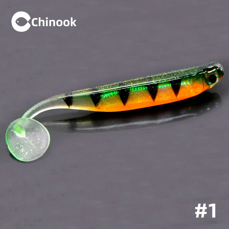 Chinook Soft Bait Lure t-tail 70/90mm 5pcs Wobblers Worm Fishing Silicone Fish Artificial Bait Fishing For Jig Head