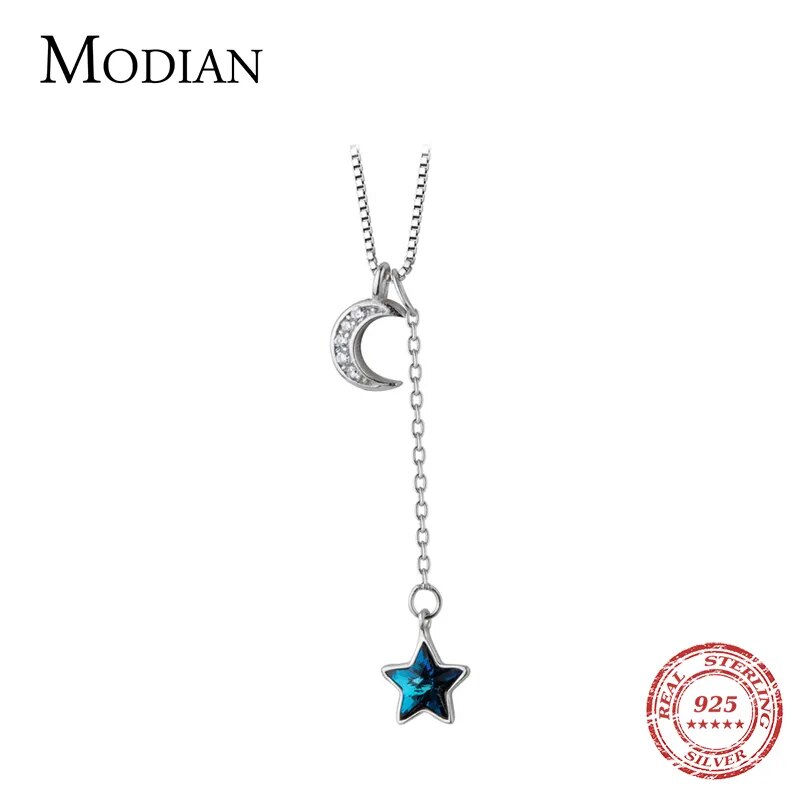 Modian Real 925 Sterling Silver Shining Crescent Star Pendant for Women Link Chain Fashion Fit Women Engagement Party Jewelry