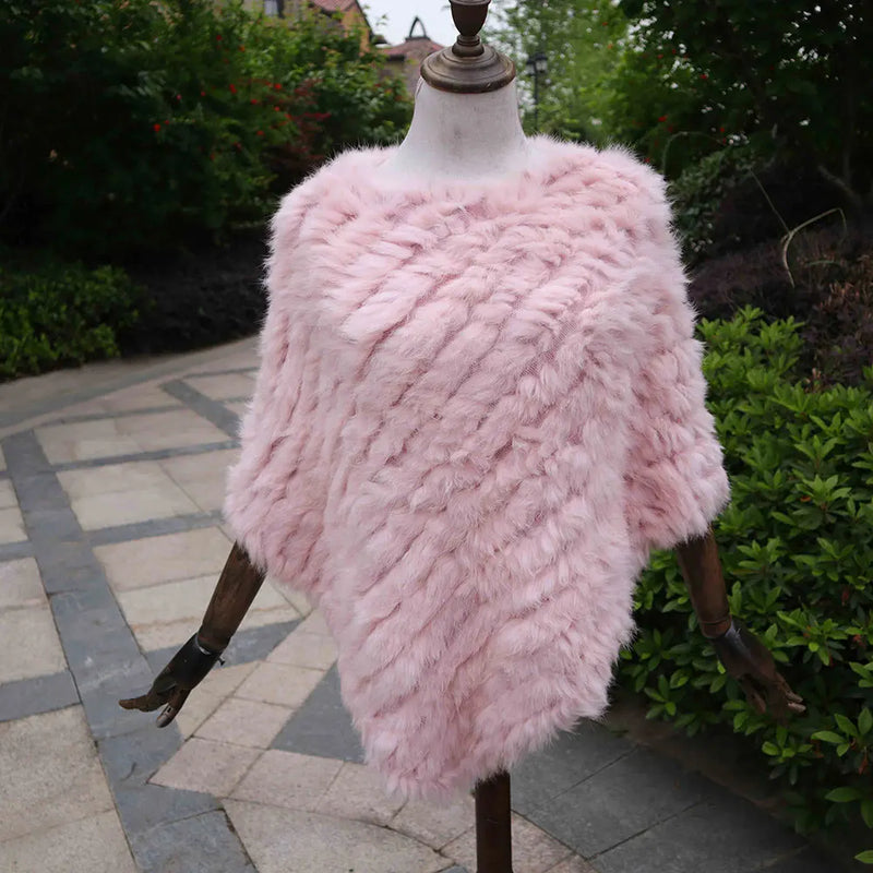 ZDFURS * Winter Hot Sale Knitted Natural rabbit fur Poncho Fashion Rabbit Fur Shawl Genuine Rabbit Fur warps Women  Fur Poncho