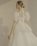 2022 Korea Style Sweetheart Puffy Sleeve Organza A-Line Backless Simple Lace-Up Wedding Dress Bride Gown Vestidos De Novia