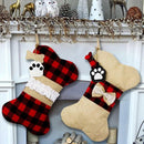 OurWarm Large Christmas Stocking Santa Claus Sock Plaid Burlap Gift Holder Christmas Tree Decoration New Year Gift Candy Bags