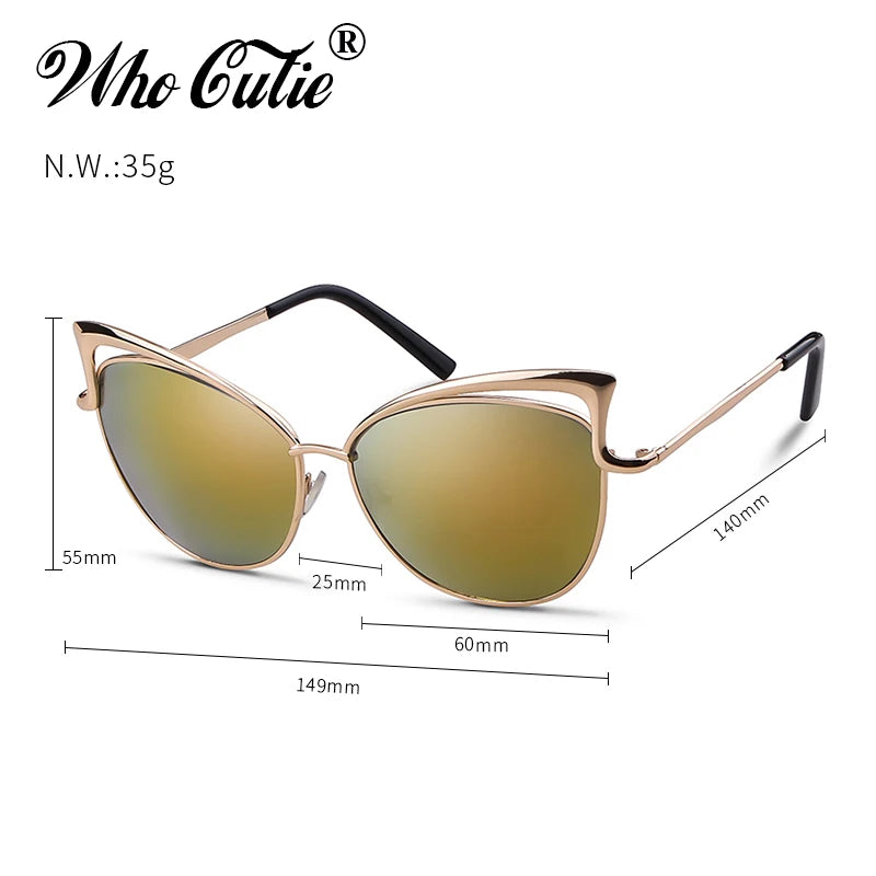 WHO CUTIE 2024 Oversized Cat Eye Sunglasses Women Brand Designer Retro Vintage Gold Pink Mirror Sun Glasses Female Shades OM807