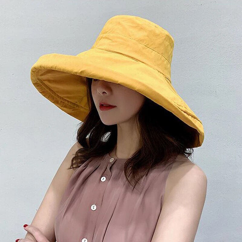 MAERSHEI Sun Hat Anti-UV Cotton Summer Hat For Women Vacation Wide Brim Beach Hat Foldable Bucket Hat large Brim Cap
