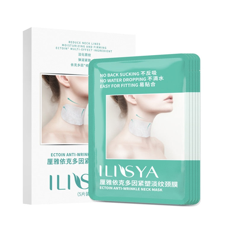 ILISYA Ectoin Anti-wrinkle Neck Mask Hydrating Collagen Neck Patch Anti-Wrinkle Anti-Aging Neck Pad Wrinkle Removal-5 PCS