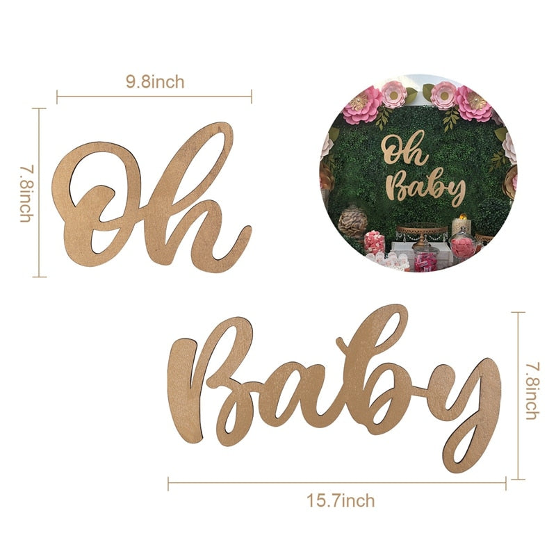Oh Baby Sign Wooden Wall Stickers First 1 One 1st Birthday Party Baby Shower Decorations Boy Girl Gender Reveal Baptism Decor