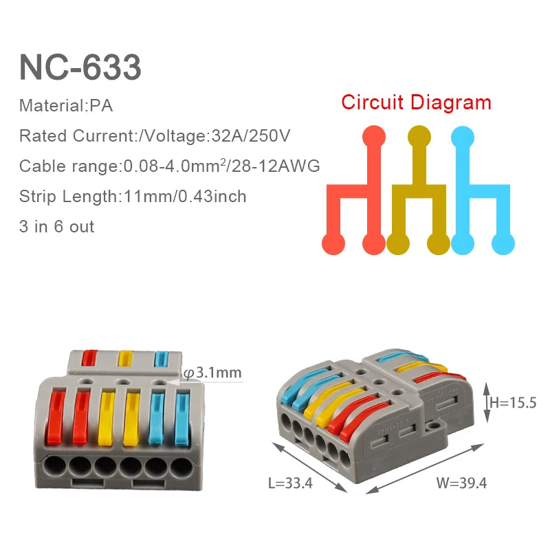 20PCS Quick Cable Splitter Push-in Wire Connector Universal Compact Conductor Wiring Terminal Block For ELECTRICAL Connection