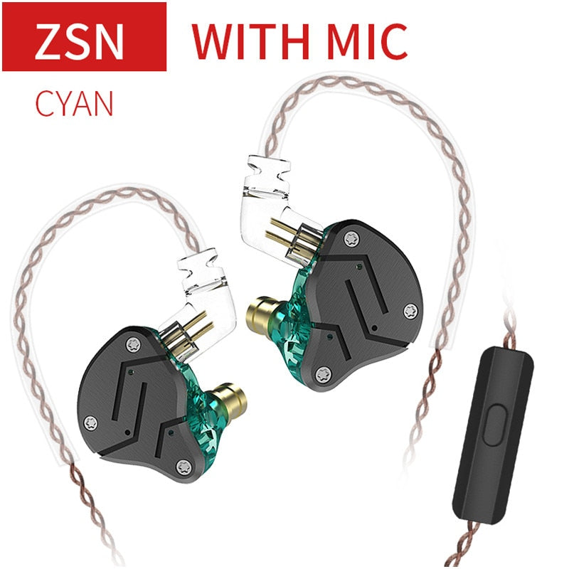 KZ ZSN Earphones 1DD+1BA Hybrid In Ear Monitor Noise Cancelling HiFi Music Earbuds Sports Stereo Bass Headset With Microphone