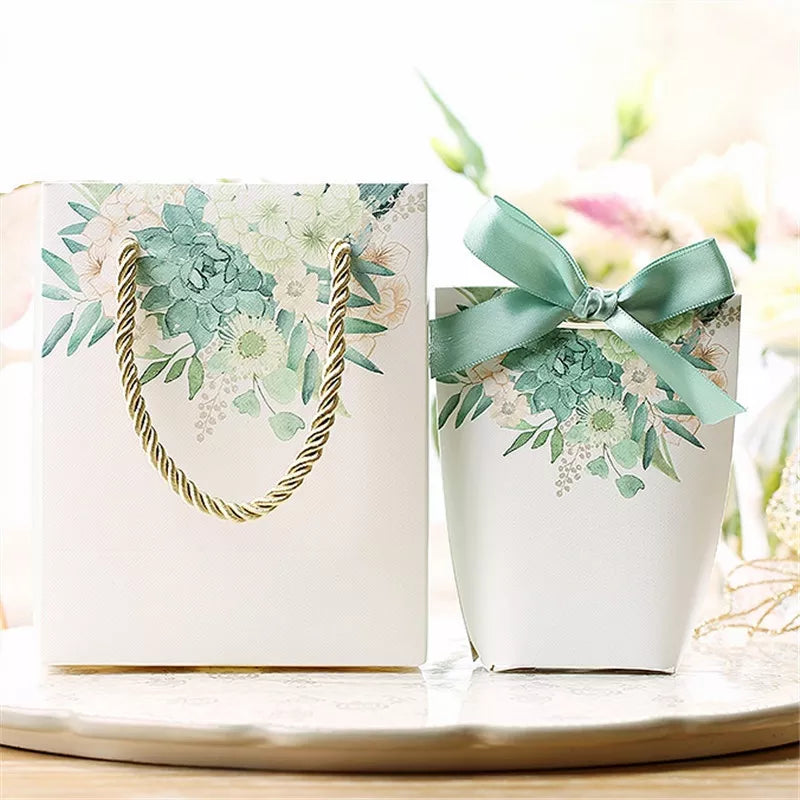 Green Floral Printing Candy box Gift hand Bags With Packaging For Jewelry Christmas Regalo Pouches