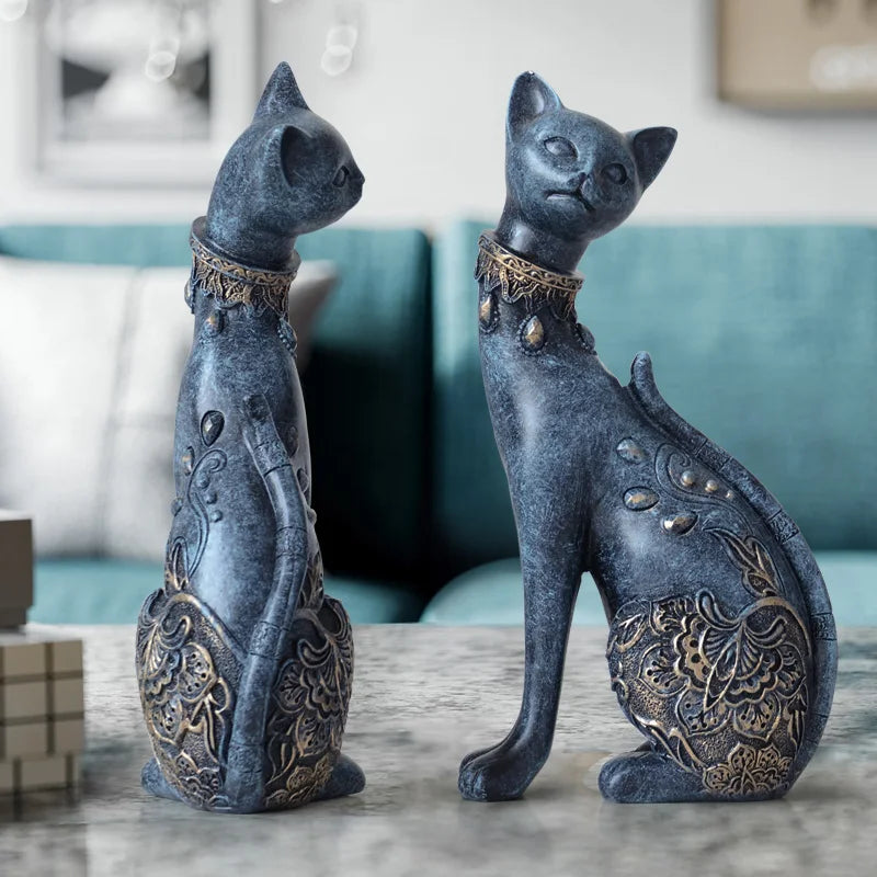 Set of 2pcs Decorative Resin Cat statue for home decorations European Creative wedding gift animal Figurine home decor sculpture