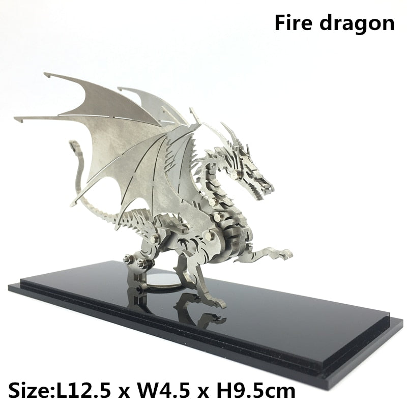 3D Metal Model Chinese Zodiac Dinosaurs western fire dragon  DIY Assembly models Toys Collection Desktop For Adult Children