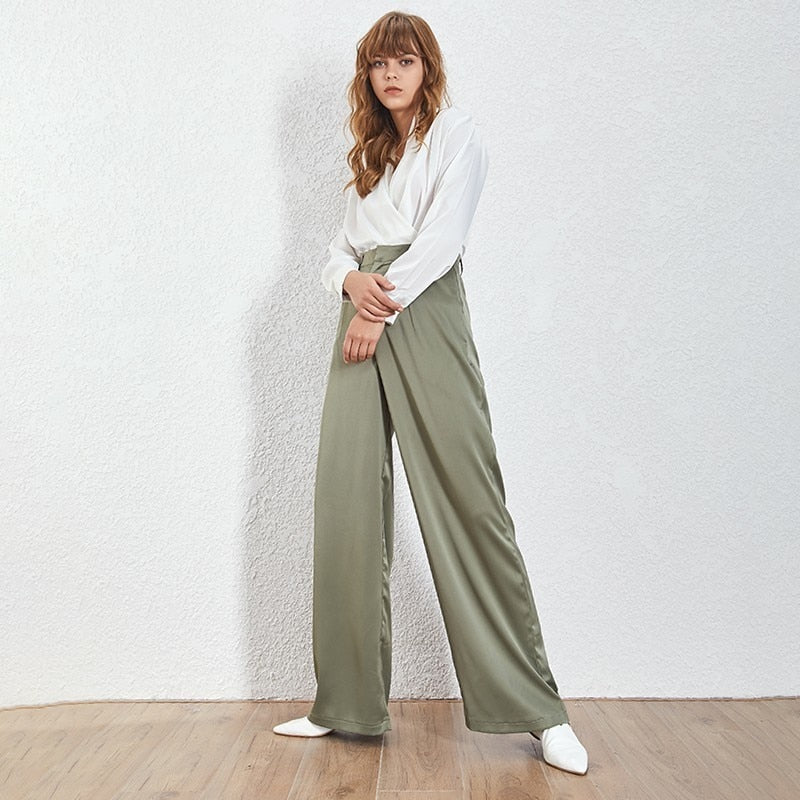 TWOTWNSTYLE Summer Loose Casual Trousers For Women High Waist Maxi Wide Leg Pants Female Elegant 2022 Fashion Clothes New