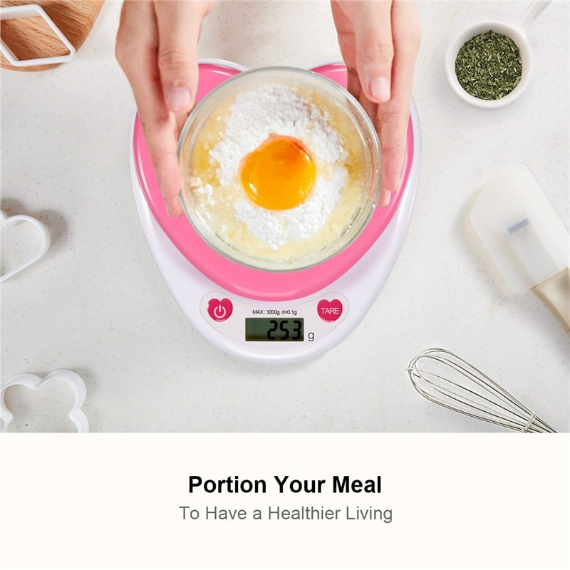 Portable Digital Kitchen Scale LCD Monitor Auto Zero Auto Poweroff Solid Heart Shape Gift For Measuring Weight Food Water Powder