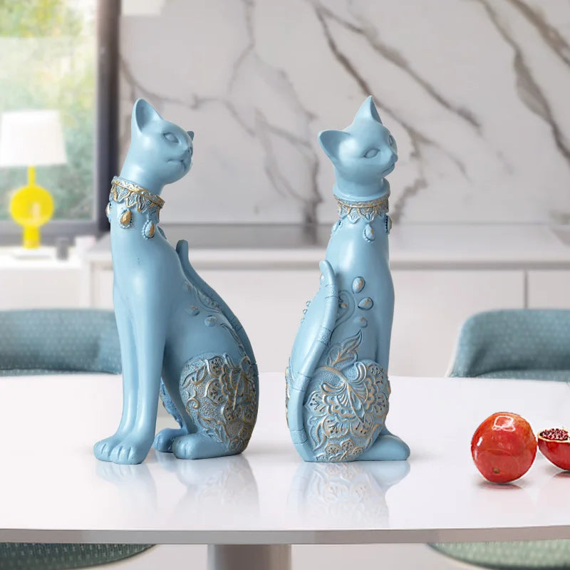 Set of 2pcs Decorative Resin Cat statue for home decorations European Creative wedding gift animal Figurine home decor sculpture