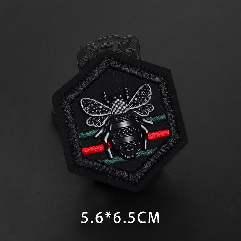 Black Handmade 3D Bee Wolf Embroidered Patches An Crown Number Metal Leather Sew on Applique for Jacket Jean Backpack Badges