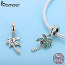 BAMOER High Quality 925 Sterling Silver Coconut Tree Charm Green CZ Pendant fit Charm Bracelets DIY Jewelry Making SCC697