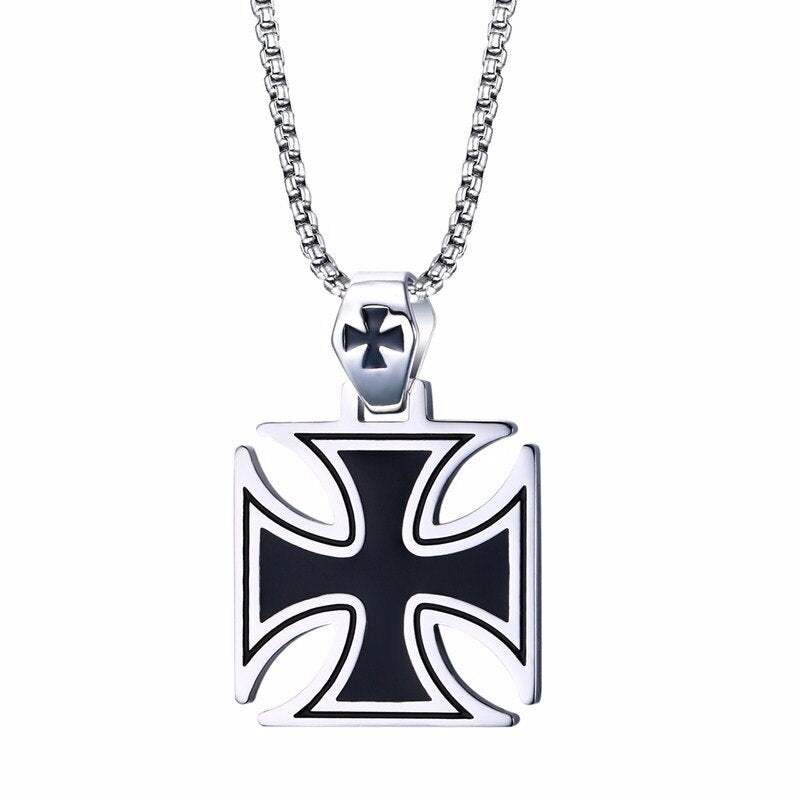 Men Necklace Red Iron Cross Knight Kinghts Templar Pendant Stainless Steel Crusader Male Jewelry