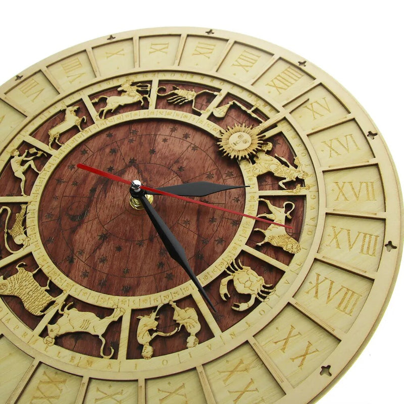 Venice Venezia Wood Clock Rustic Kichen Wall Watch Astrology Science Zodiac Wall Art Vintage Astronomical Constellations Clock