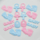 100Pcs Baby Shower Pink Blue Fabric Bibs Pacifiers Feeder Confetti Birthday Sprinkles For Boy/Girl Party Decorations Supplies
