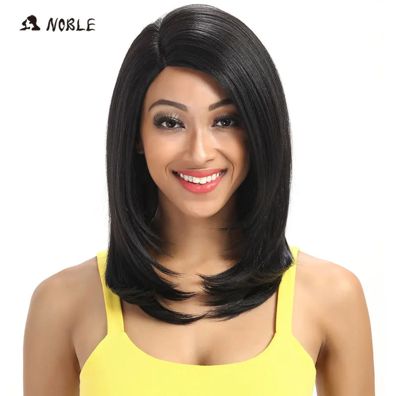 Noble For Black Women 18 Inch Straight Hair U Part Elastic Lace Synthetic Wigs Cosplay Wig Natural Color 1B Synthetic Lace Wig