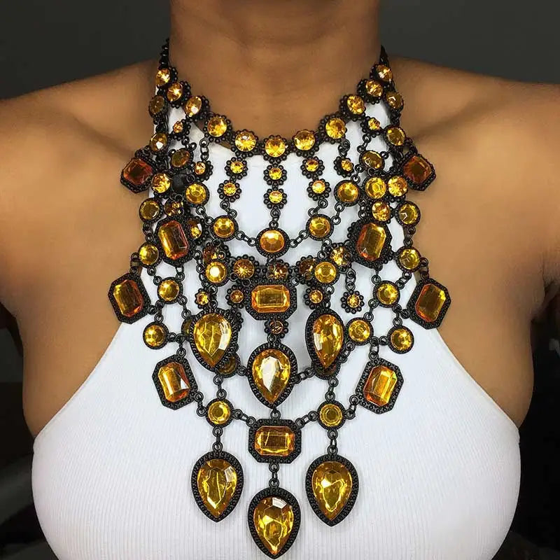 Miwens 2021 New Yellow Color Crystal Necklace Long Big Lady Chain Charm Fashion Party Statement DIY Hot Sale Accessories A551