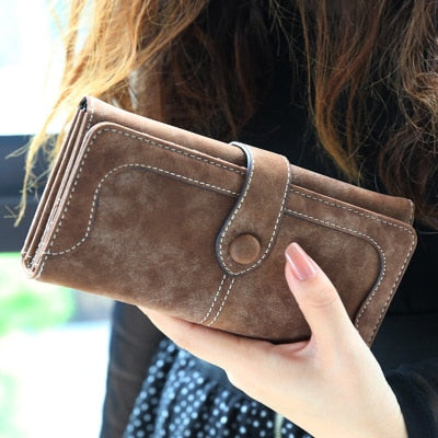 Many Departments Faux Suede Long Wallet Women Matte Leather Lady Purse High Quality Female Wallets Card Holder Clutch Carteras