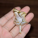 Rose Flower Necklace & Pendant Color Iced Cubic Zircon Men's Hip Hop Jewelry