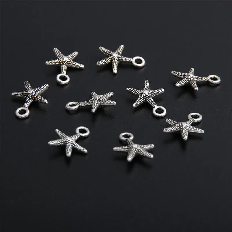 50pcs  Silver Color Starfish Charms Pendant For Necklace Bracelets Jewelry Making Diy Handmade Craft  A2775