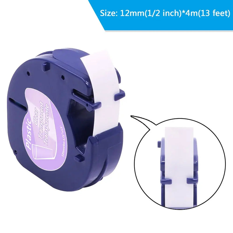 Compatible for DYMO LetraTag Label Tape plastic 12mm 91200 Dymo Spare Part Typewriter LT100H 100T Label Machine Adhesive Printer