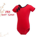 Girls Ballet Dance Leotards Chinese Knot Button Dance Wear Kids Bodysuit Red Gymnastic Leotards Toddler Swimsuit