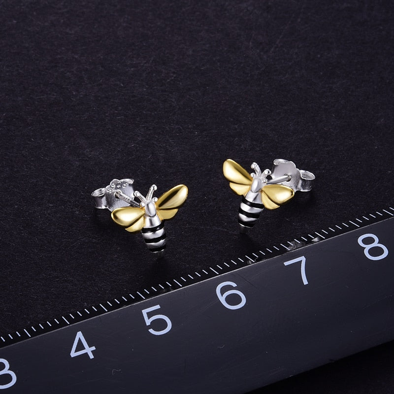 Lotus Fun Real 925 Sterling Silver Earrings Designer Fine Jewelry Lovely 18K Gold Honey Bee Stud Earrings for Women Gift Brincos