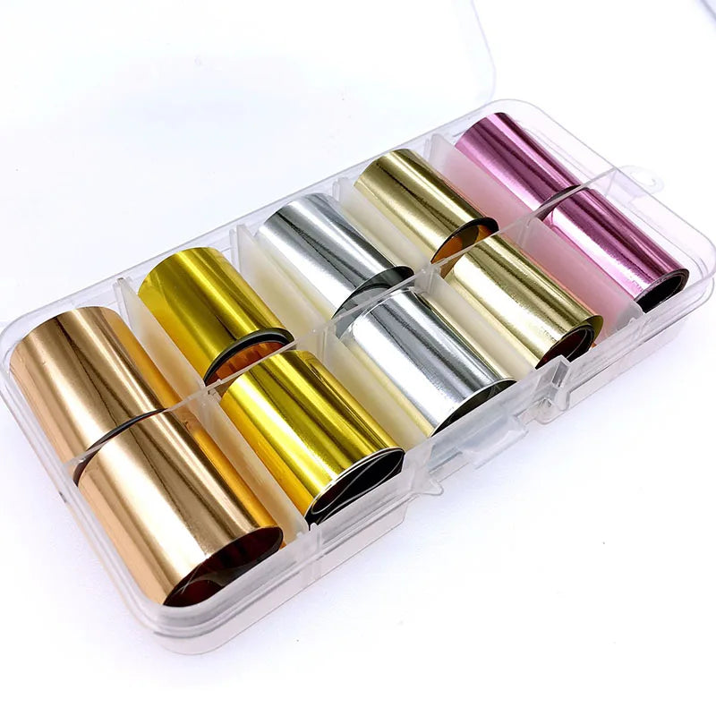 1 Box Nail Foils Stickers Metal Gold ilver Color Starry Paper Transfer Foil Wraps Adhesive Decals Nail Art Decorations
