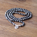 108 mala Labradorite with Lotus OM Buddha Charm Yoga Bracelet or Necklace Natural Stone Jewelry for Women Men