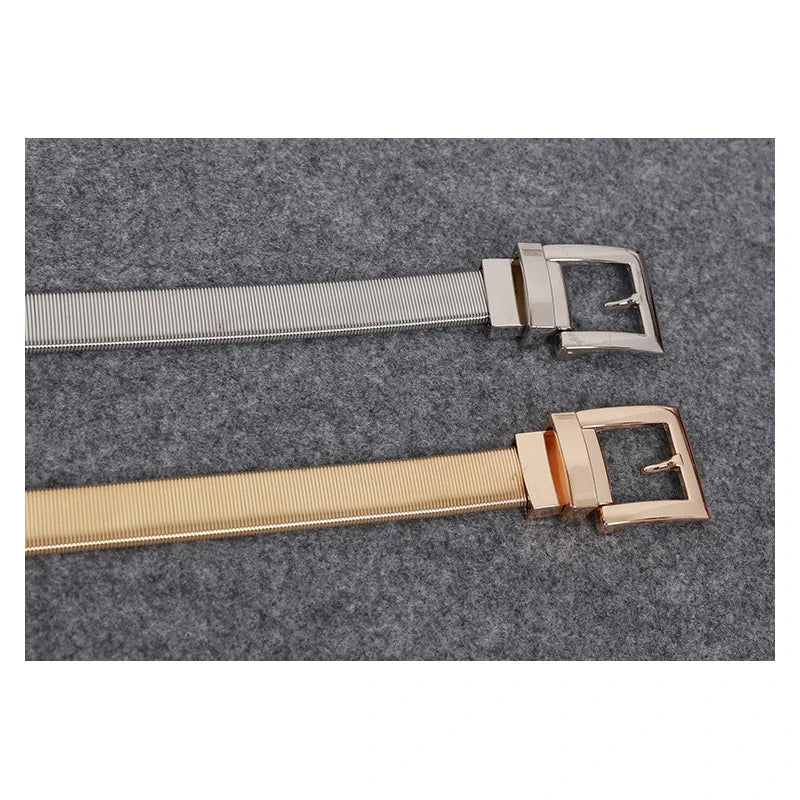 Women Gold and Silver Full Metal Elastic Chain belt Pin Clasp Buckle Waistband Luxury Fashion Belts bg-040