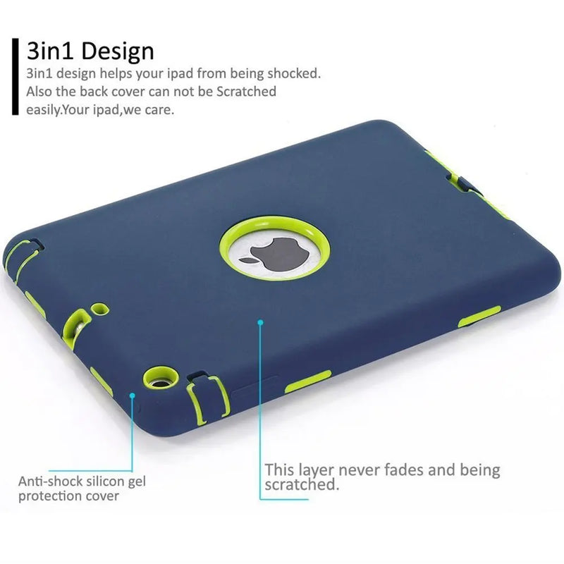 For iPad Mini 1/2/3 Retina Case 3 in1 Anti-slip Hybrid Protective Heavy Duty Rugged Shockproof Resistance Cover For iPad Mini