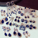 Fashion Vintage Flower Blue Water Drop Earrings Women Crystal Stone Long Tassel Earrings Cubic Zirconia Pearl Women Earrings