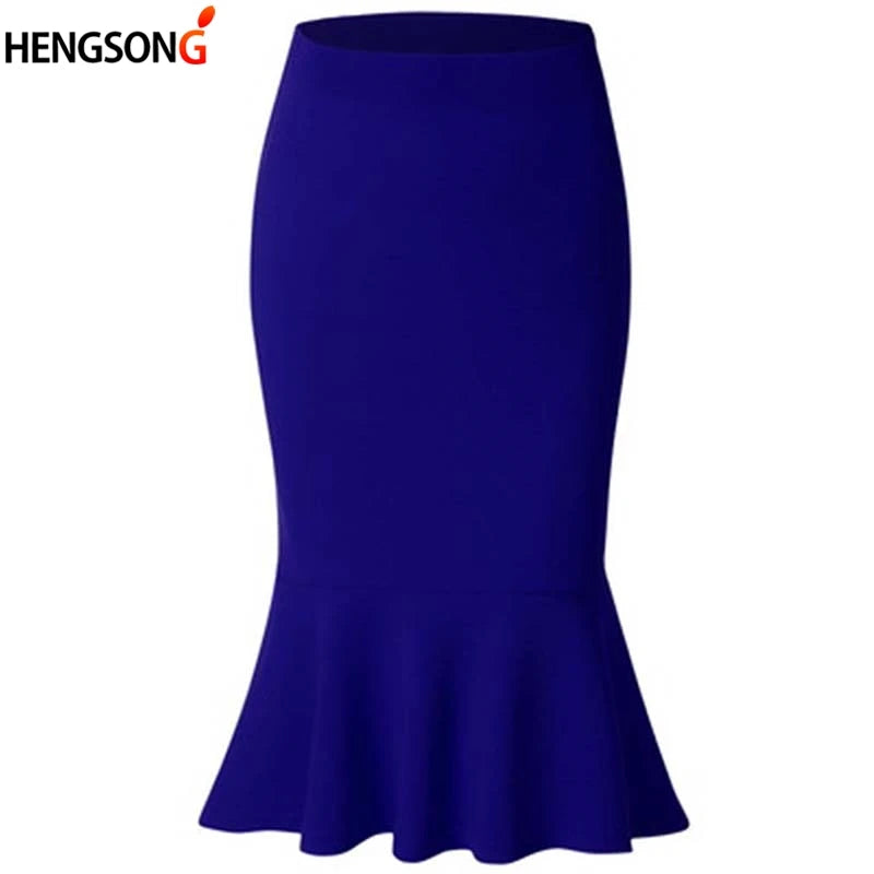 Summer Fashion Women High Waist Mermaid Skirt Solid Color Knee Length Trumpet Skirts Lady Office Wear Skirts