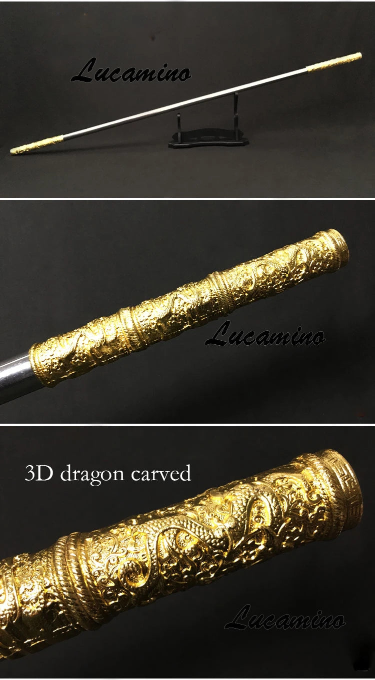 Stainless steel Monkey King Staff  Carving dragon golden Cudgel Sun WuKong weapon in Journey to the West performance practice