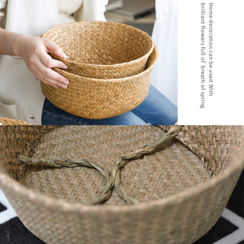 Handmade Bamboo Storage Basket Folding Clthoes Laundry Basket Straw Wicker Rattan Seagrass Belly Garden Flower Pot Plant Basket