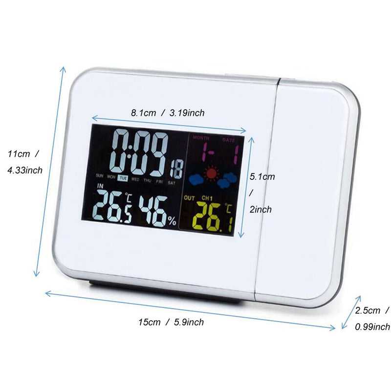 Digital Projection Alarm Clock Weather Station with Temperature Thermometer Humidity Hygrometer/Bedside Wake Up Projector Clock