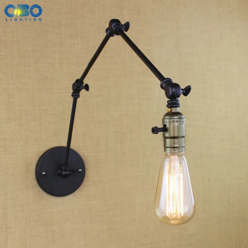 Simple Vintage Iron Flexible With Switch Wall Lamp Bedroom Foyer Indoor Lighting E27 Lamp Holder 110-240V Free Shipping