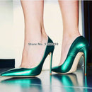 ALMUDENA Metallic Green Matte Pointy Toe High Heel Shoes Shallow Sexy Stiletto Heel Pumps Nightclub Shoes 12cm 10cm 8cm Dropship