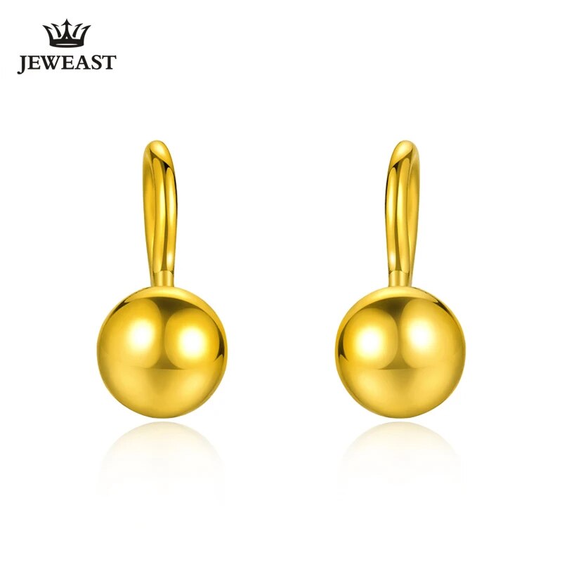 HMSS 24k Pure Gold Smooth Bead Earring Fine Top Upscale Circular Spherical Classic Good Jewelry Ball Women Girl Gift new 2023