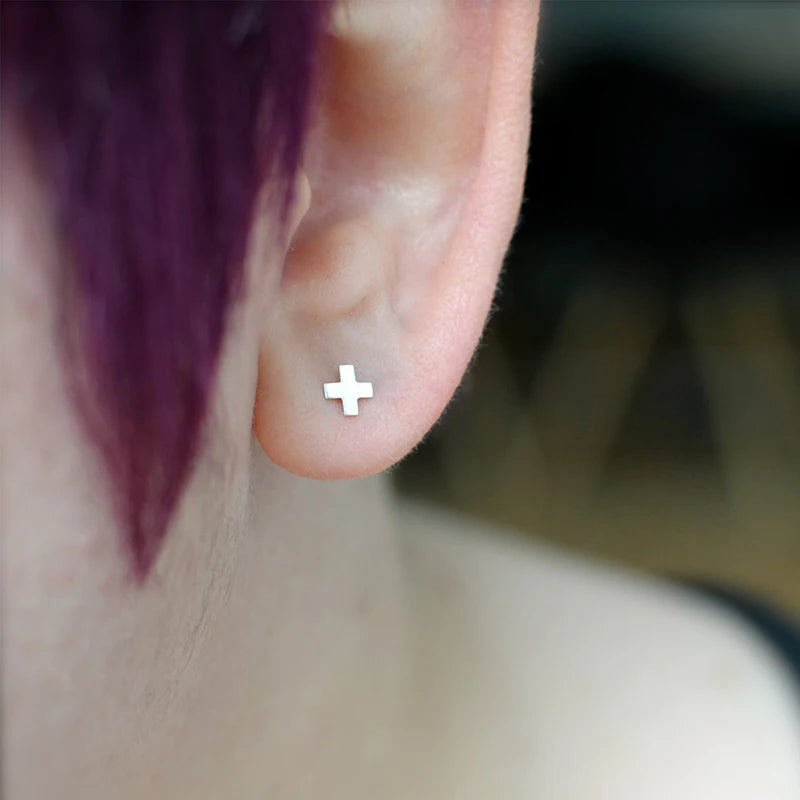 eManco Minimalist Cross Office Stud Earrings for Women Sterling Stainless Steel Small Earrings Minnie Ears Jewelry