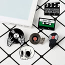 Punk Music Lovers Pin Skeleton DJing Vinyl Record Player Enamel Pin Badge Tape Lapel Pins Brooches Shirt Bag Cool Gothic Jewelry