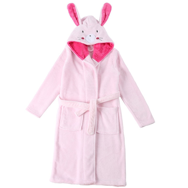 New Winter Warm Dressing Gown Kids Animal Baby Bathrobe Flannel Children Bathgrowns Bathrobes Rabbit Hooded Bath Robe for Girls